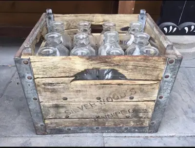 Vintage Silverwoods Wooden Milk Crate & Bottles , View more