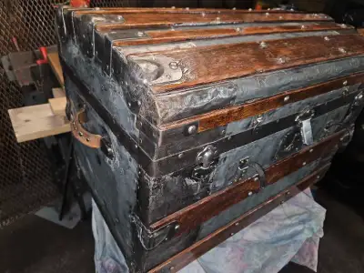 beautiful refinished steamer trunk, View more
