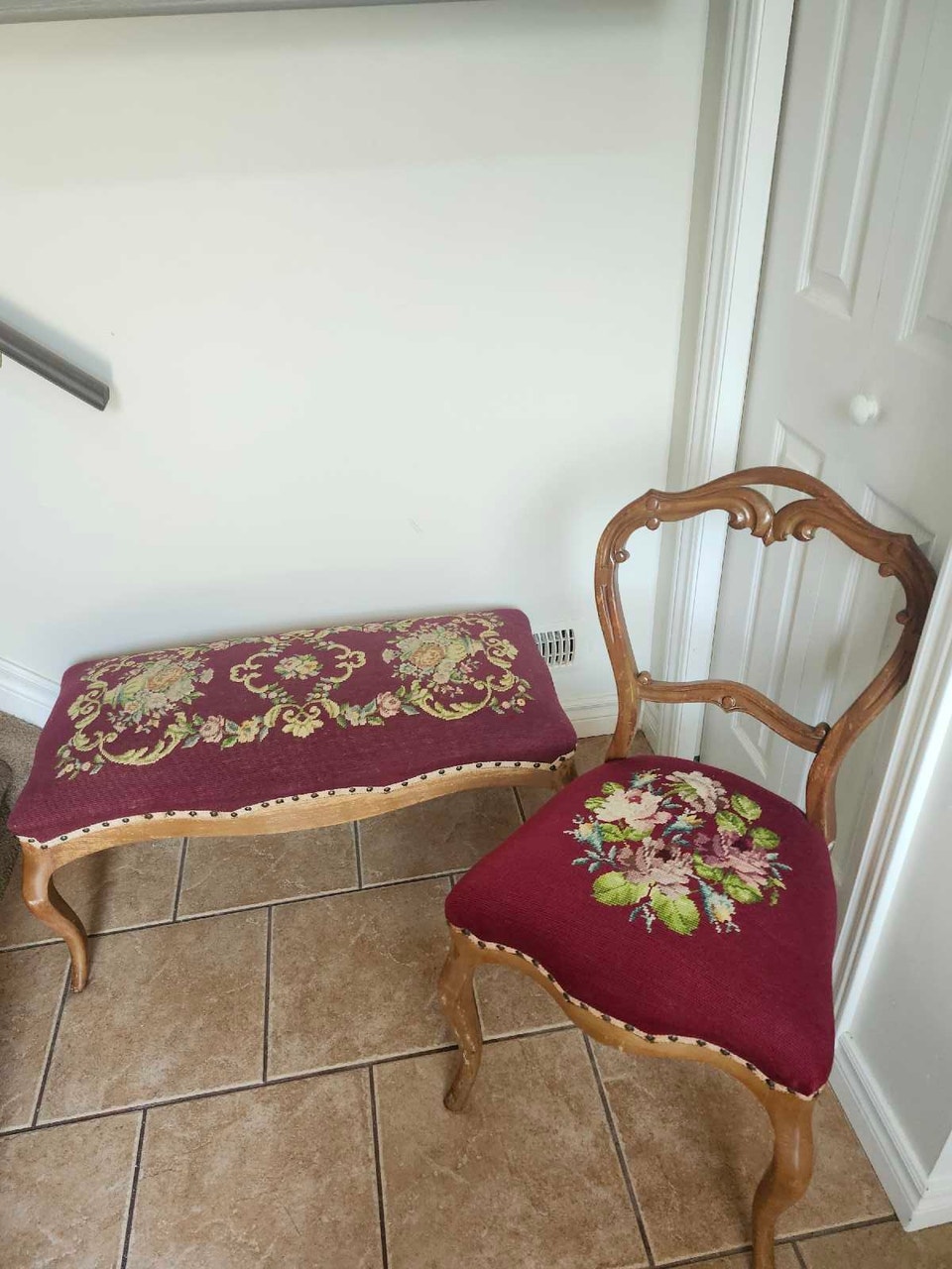 vintage needlepoint vanity chair with matching bench. | Other ...