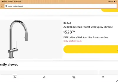 Riobel pull down kitchen faucet Was in show home Like new Price reduced for quick sale