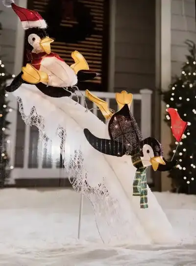4ft Lighted Tinsel Penguins - NEW, View more
