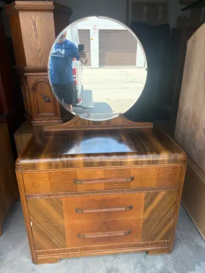 Free delivery antique Vintage 1930s Art Deco Waterfall Dresser, View more