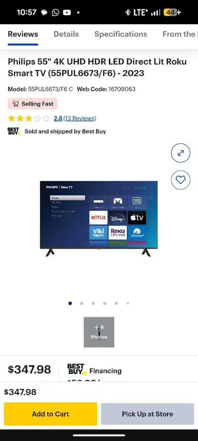 55" 4K Phillips Roku Smart TV NEED GONE TODAY, View more