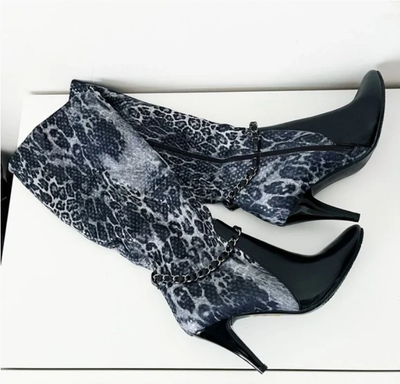 NEW LuvShoes (Size 9.5) Leopard Chain Women's Heeled Boots Shoes, View more