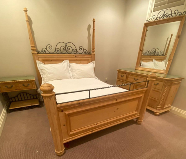 Solid Pine & Wrought Iron Bedroom Set in Beds & Mattresses in Oshawa / Durham Region