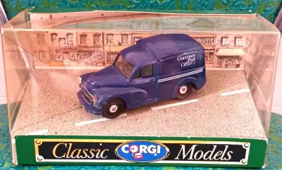 This is a die cast model of a Morris Moggy Minor Van in the livery of the Guernsey Post Office, unus...