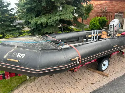17.5’ “Qboat” Inflatable boat with 25HP Honda 4 stroke motor type BP25A. $3700 OBO Comes with а trai...