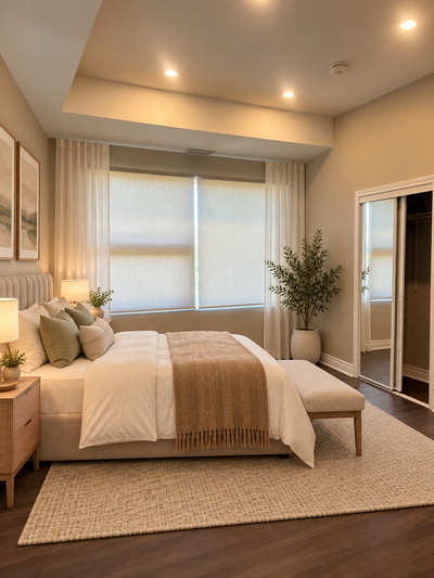 Welcome to this beautifully renovated two-bedroom, two-full-bathroom residence in a mixed-use commer...