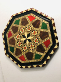 Vintage Wood Marquetry Inlay Octagon Wall Hanging Trivet