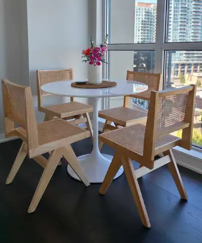 Modern round white dining table, View more