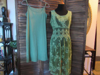 #60 Sundance Sleeveless Lacey Embroidered Green Garden Dress 10