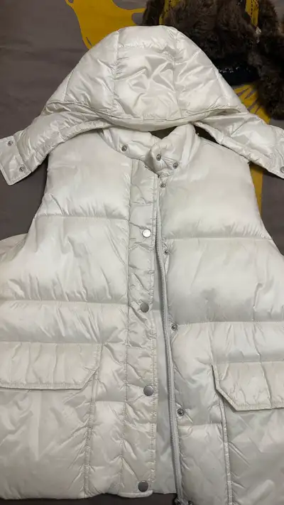 White Puffer Vest with removable hood, View more