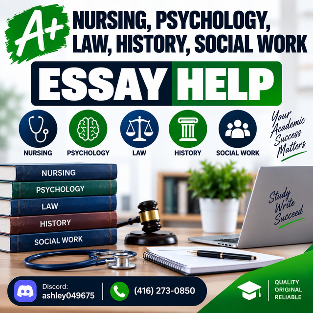 A+ NURSING, PSYCHOLOGY, LAW, HISTORY, SOCIAL WORK ESSAY HELP