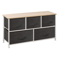 New Dresser • 5 Grey Fabric Bins, Steel Frame, Wood Top