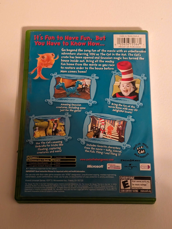 Cat In The Hat (Xbox) (Used) in Older Generation in Kitchener / Waterloo - Image 2