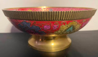 Vintage Brass Enameled Footed Bowl
