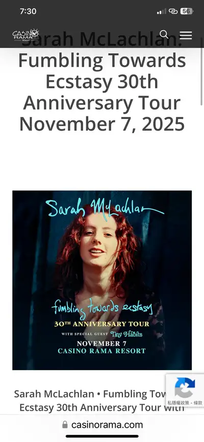 Sarah McLachlan • Fumbling Towards Ecstasy 30th Anniversary Tour with special guest Tiny Habits • Fr...