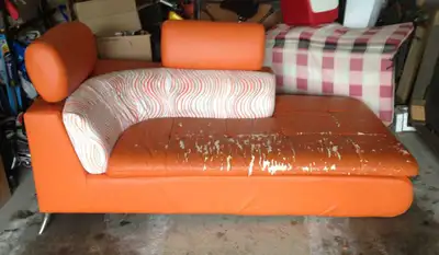 Retro Sofa Couch in Orange/White With Headrests, View more