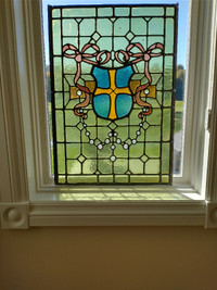 Antique Coat of Arms:  stained leaded glass.