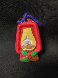 Red Ceramic Lantern with Mouse Ornament