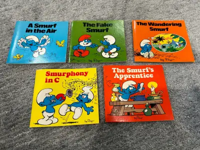 Smurf books, by Peyo. Random house, 1980’s. A Smurf In The Air, 1980. The Fake Smurf, 1980. The Wand...