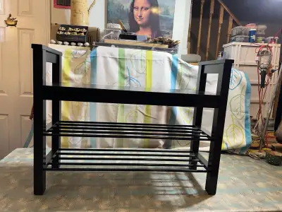 IKEA HEMNES Black- Brown Solid Wood Bench w’ 2 Shoe Shelves- $7, View more