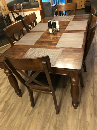 Large solid wood table & hutch , View more