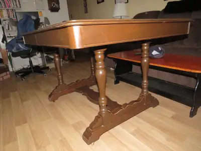 Really nice solid wood table 50 L X 40 W X 31 H with out leaf  6, View more
