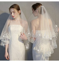 New 1.5 meter applique sequined ivory wedding veil