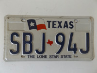 ORIGINAL RARE VINTAGE 1990's TEXAS LICENSE PLATE SBJ 94J