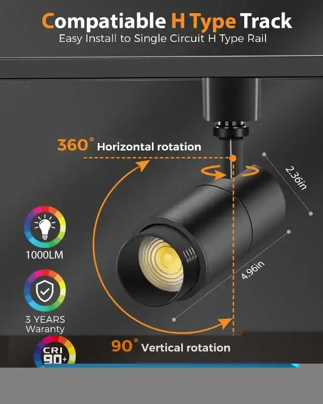 VANoopee 3-Color Zoom 10W LED Track Lighting Heads H Type (4 PK) in General Electronics in Burnaby/New Westminster - Image 6