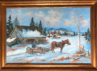Walter Pranke Large Oil Painting of Winter Scene