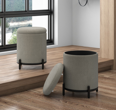 CASTOR ROUND STORAGE OTTOMAN IN WARM GREY AND BLACK, View more