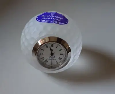 Royal Doulton Crystal Golf Ball Clock Paperweight Desk Clock