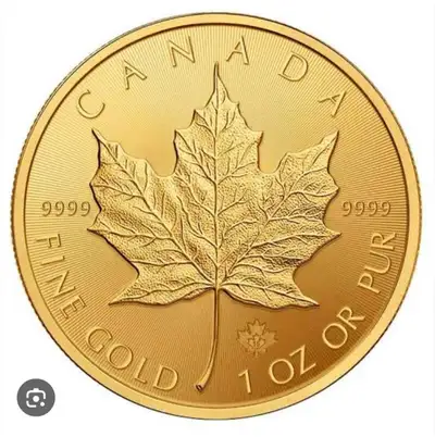 1oz 24k solid gold, canadian maple leaf coin. Brand new. Unpackaged Random year coin wil be selected...
