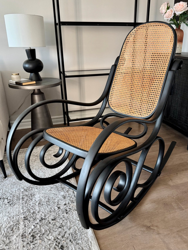Black Bentwood & Rattan Rocking Chair in Chairs & Recliners in Ottawa