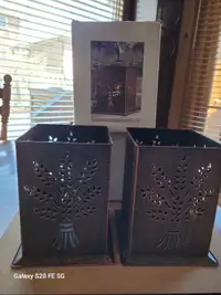 Pair Bronze Colored Metal Lanterns