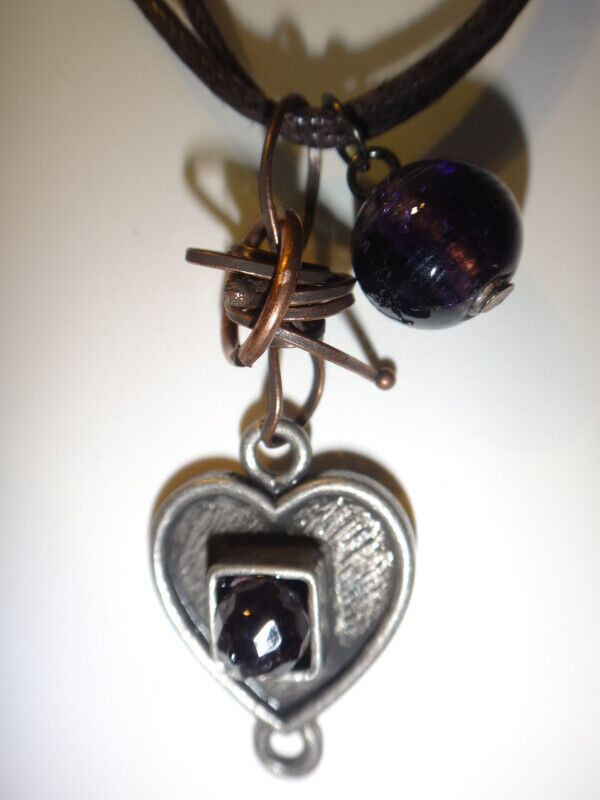 Brown Double Rope Necklace with Heart and Purple Bead Pendants in Jewellery & Watches in Thunder Bay - Image 4