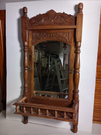 Antique Carved Wood Wall Gallery Hallway Shelf Mirror  Victorian