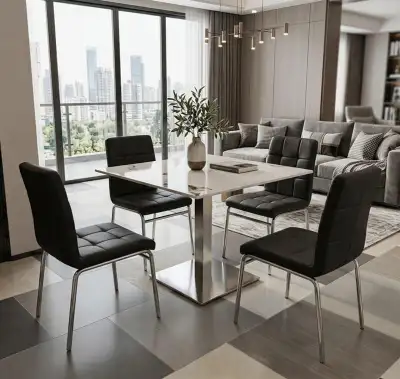 Modern Square Dining Table with 4 Chairs, View more