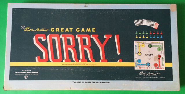 Parker Brothers Sorry! Board Game 1958 Edition in Arts & Collectibles in Dartmouth