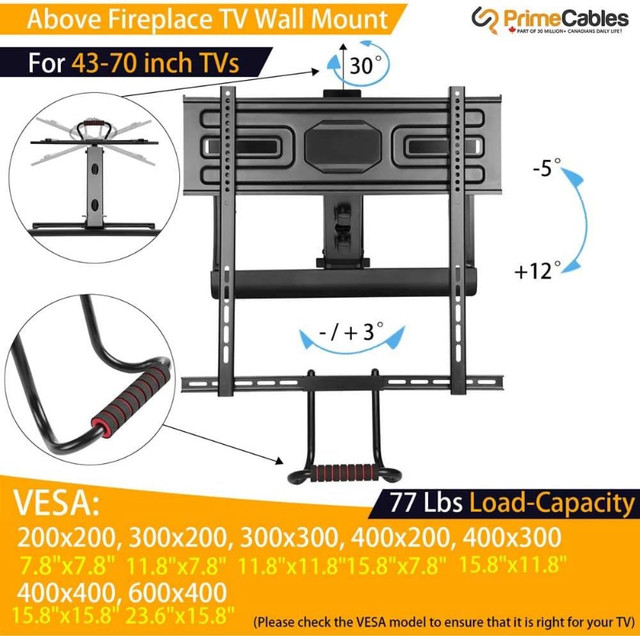 PrimeCables TV Wall Mount Above Fireplace Pull-Down Full-Motion in Video & TV Accessories in Burnaby/New Westminster - Image 4