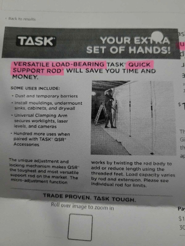 Task quick support rod in Roofing in Moncton