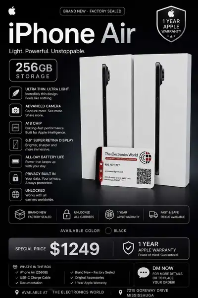 iPhone Air – 256GB (Black) | Brand New, View more