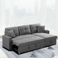 New In Box 2 PC Sectional Sleeper Sofa Bed Sleek Grey In Sale