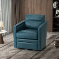 Jorge Turquoise Full Swivel Barrel Accent Chair. Genuine Leather