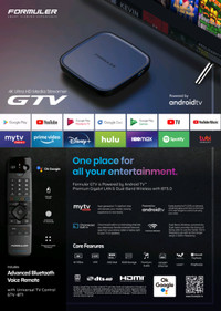 Formuler GTV 4K Android TV BOX Google Bluetooth Remote Chromecas