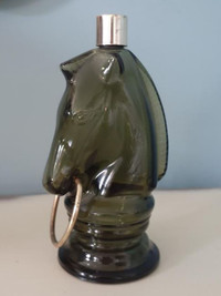 Vintage Chess Knight Horse Perfume Bottle Green Glass Decor Avon
