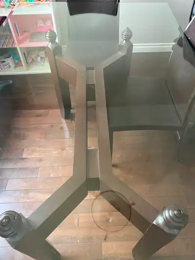 Glass top dining room table (chairs not included) 72” x 42” x 30” Very solid table-scratches on glas...