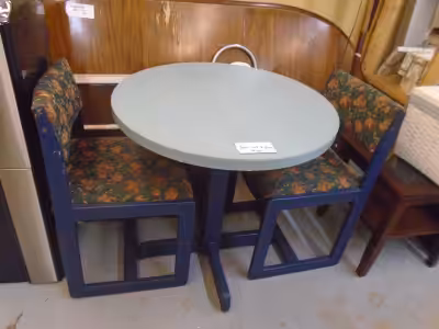 We have for sale a nice little round table with 2 chairs. The table and chairs are both very solid....
